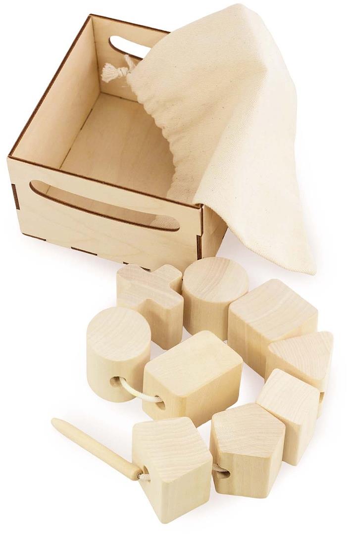 Ulanik Montessori drevená hračka Wooden lacing squares unfinished