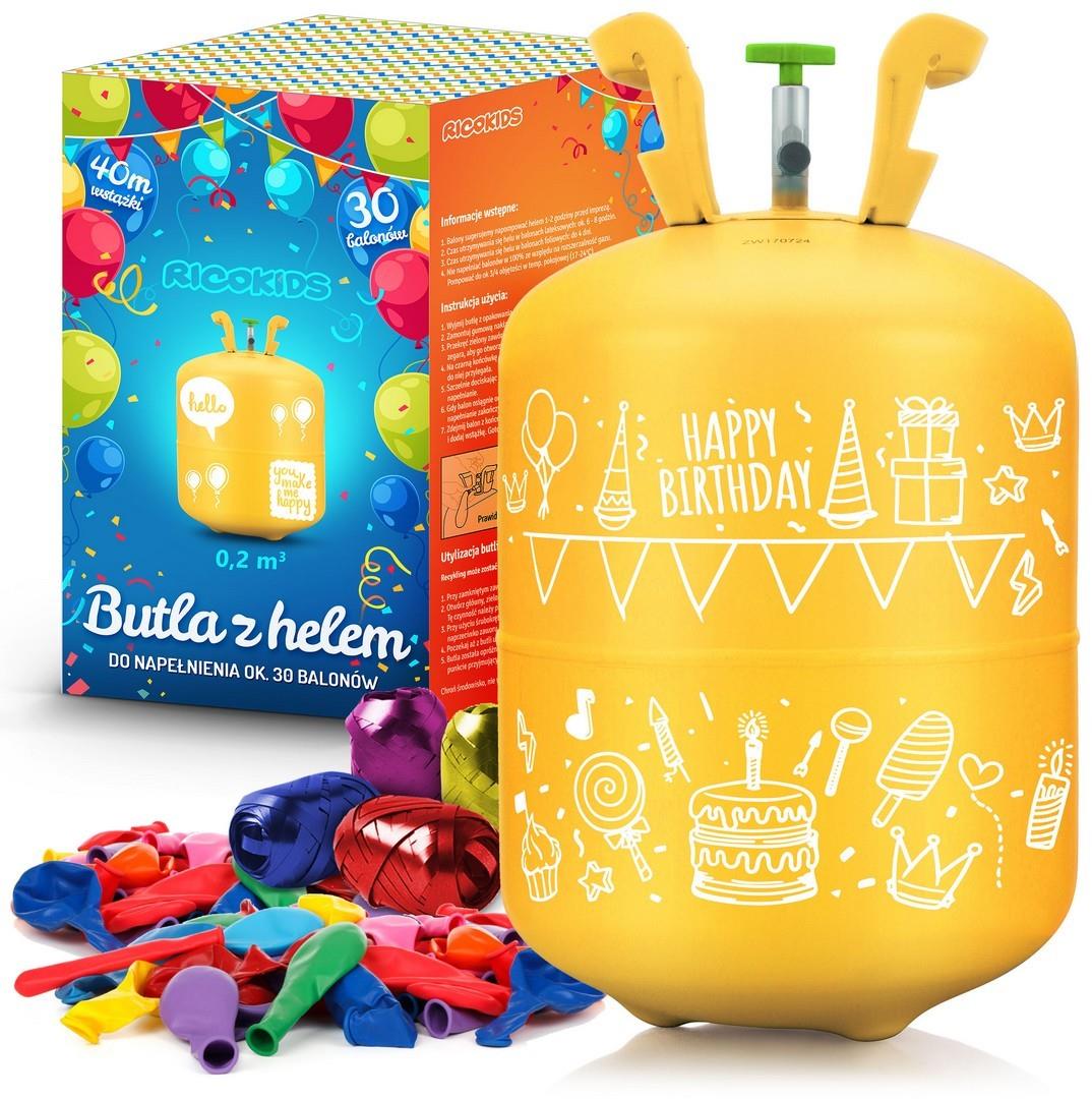 Ricokids Héliová fľaša 0,20 m3 s balónikmi a stuhou