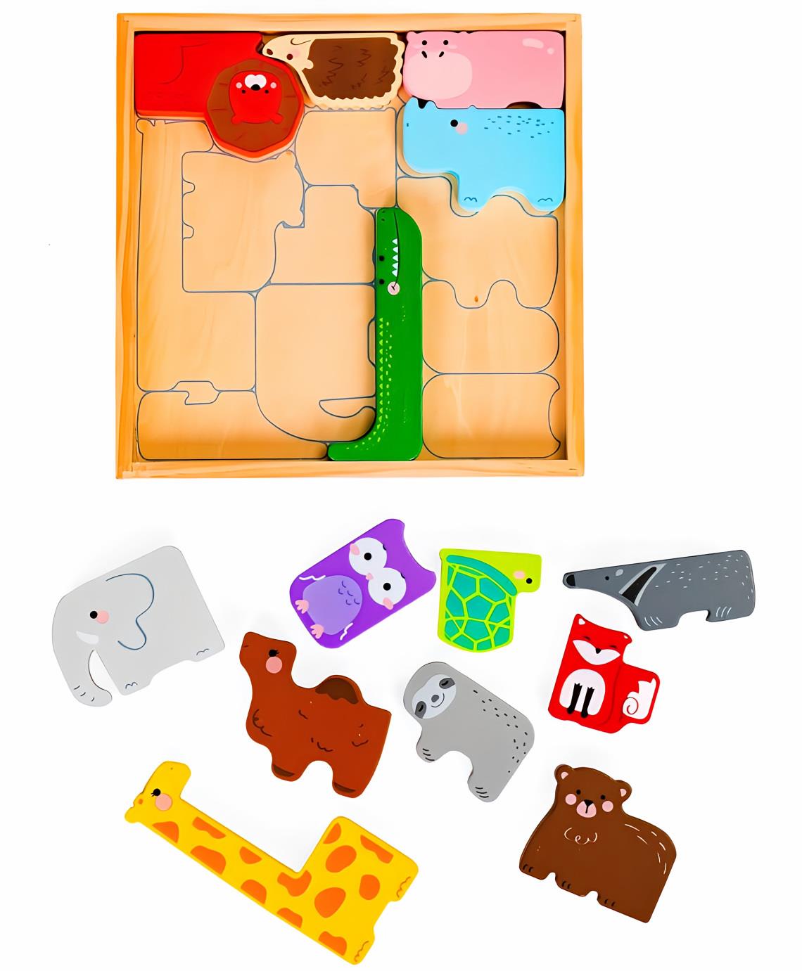 Derrson skladacie náučné puzzle s maľovanými zvieratkami