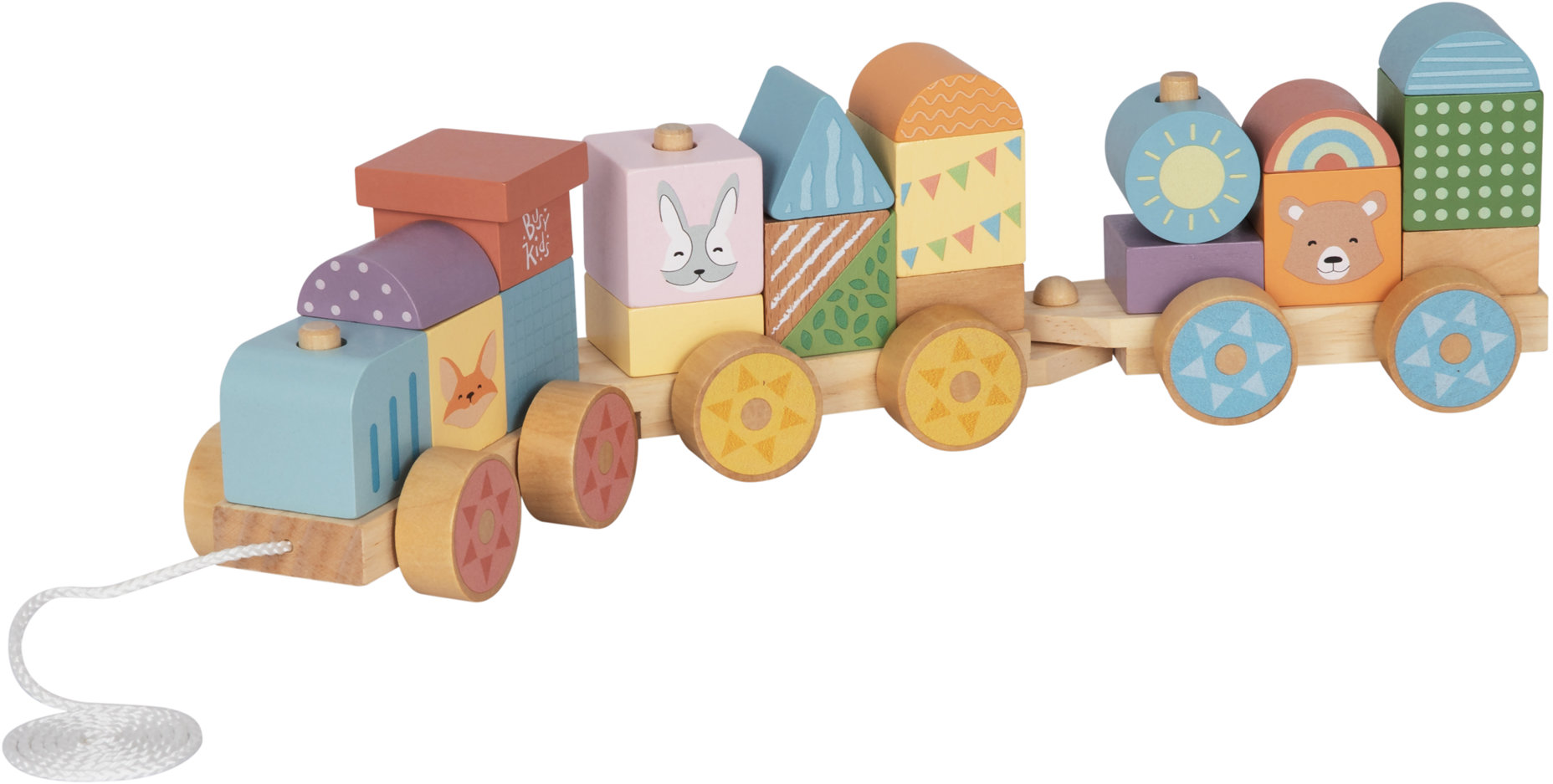 BusyKids Dřevěný vláček s kostkami