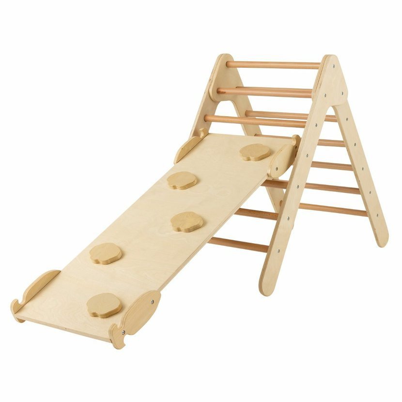 Costway Montessori Piklerovej trojuholník so šmykľavkou, natural
