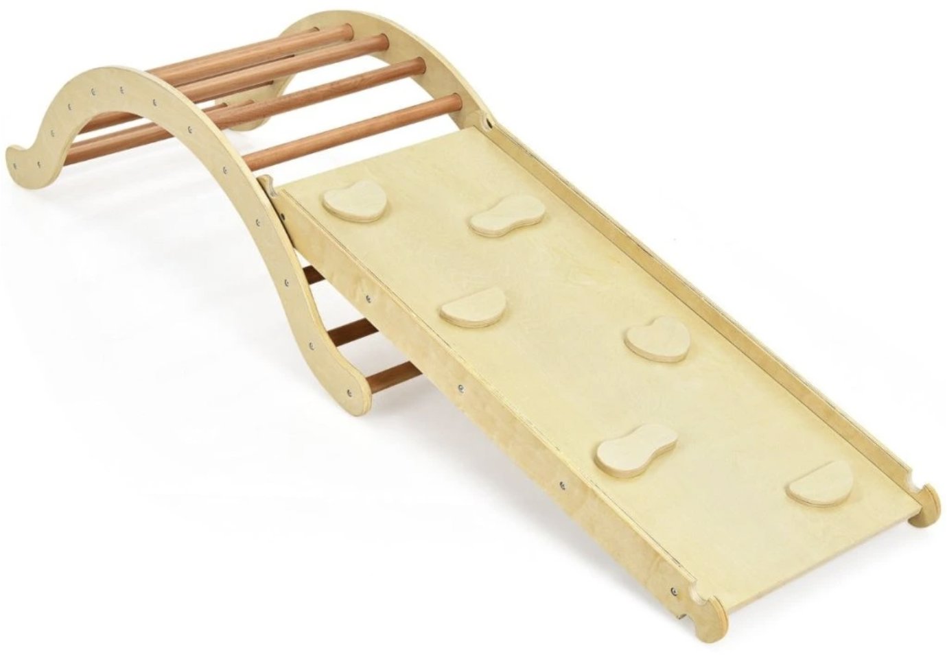 Costway Montessori dřevěná houpačka s prknem a podložkou Natural
