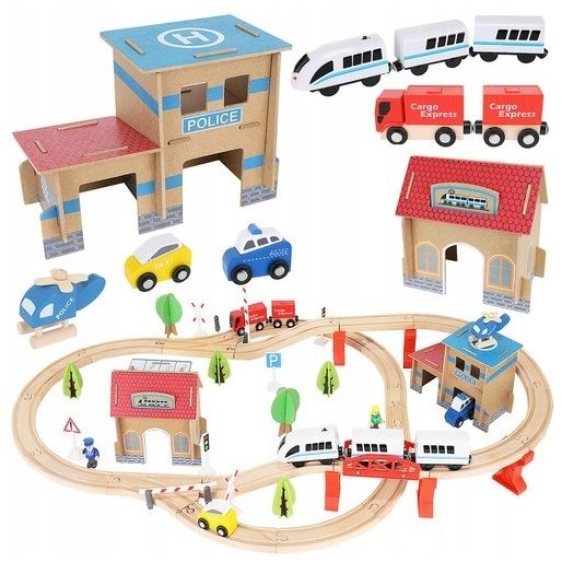 TopKing Drevená vláčiková dráha XXL sada, 88 ks