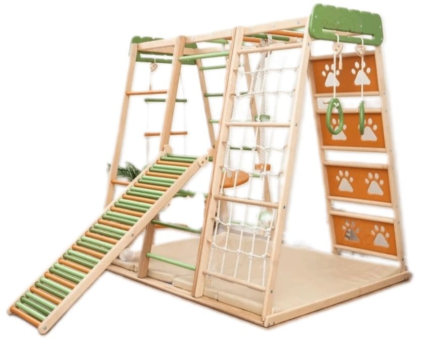 Piccolino Montessori ihrisko 6 v 1 color s rampou, závesnými prvkami a matracom PREMIUM