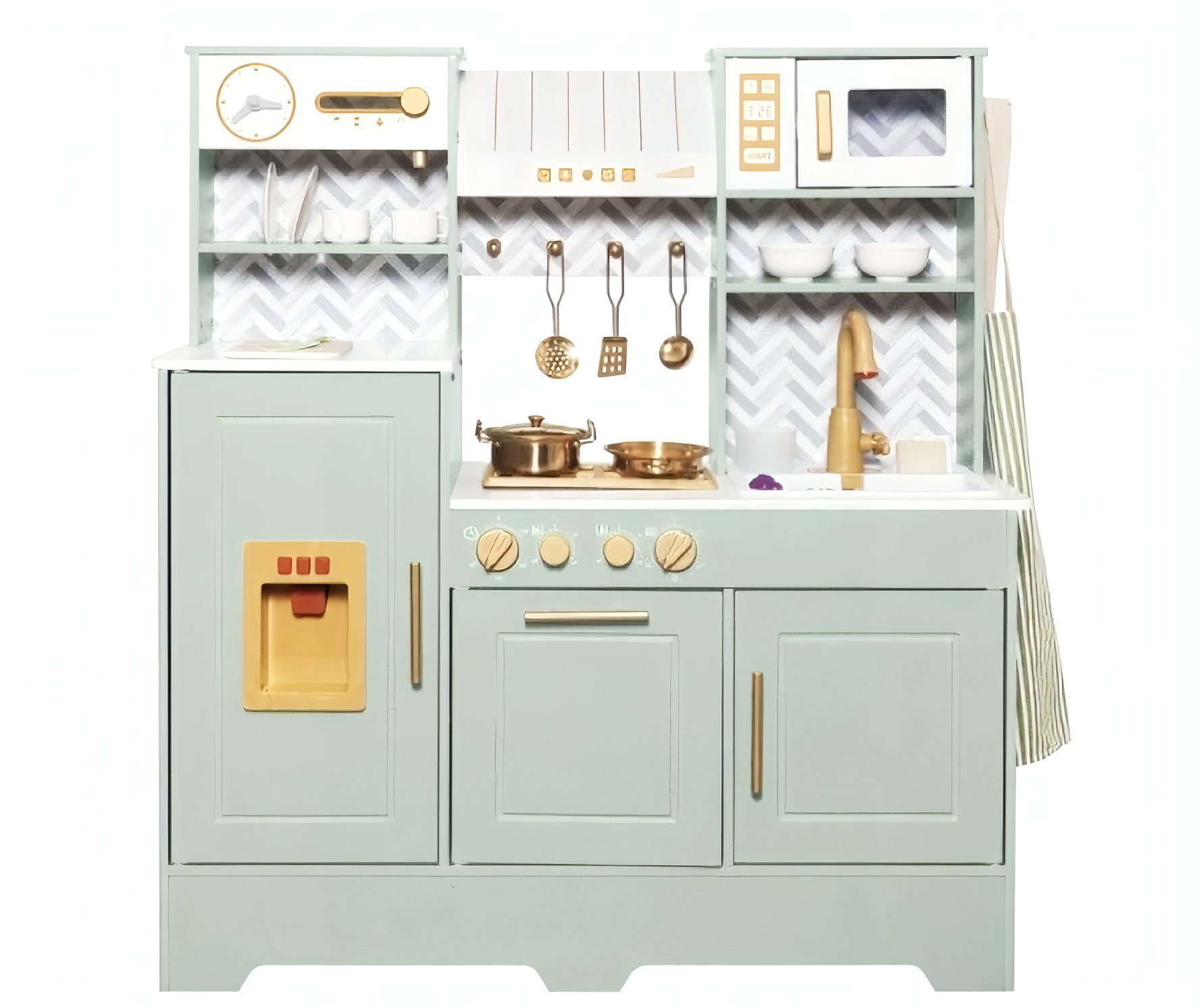 Derrson Drevená kuchynka XXL s tečúcou vodou a parou, zelená