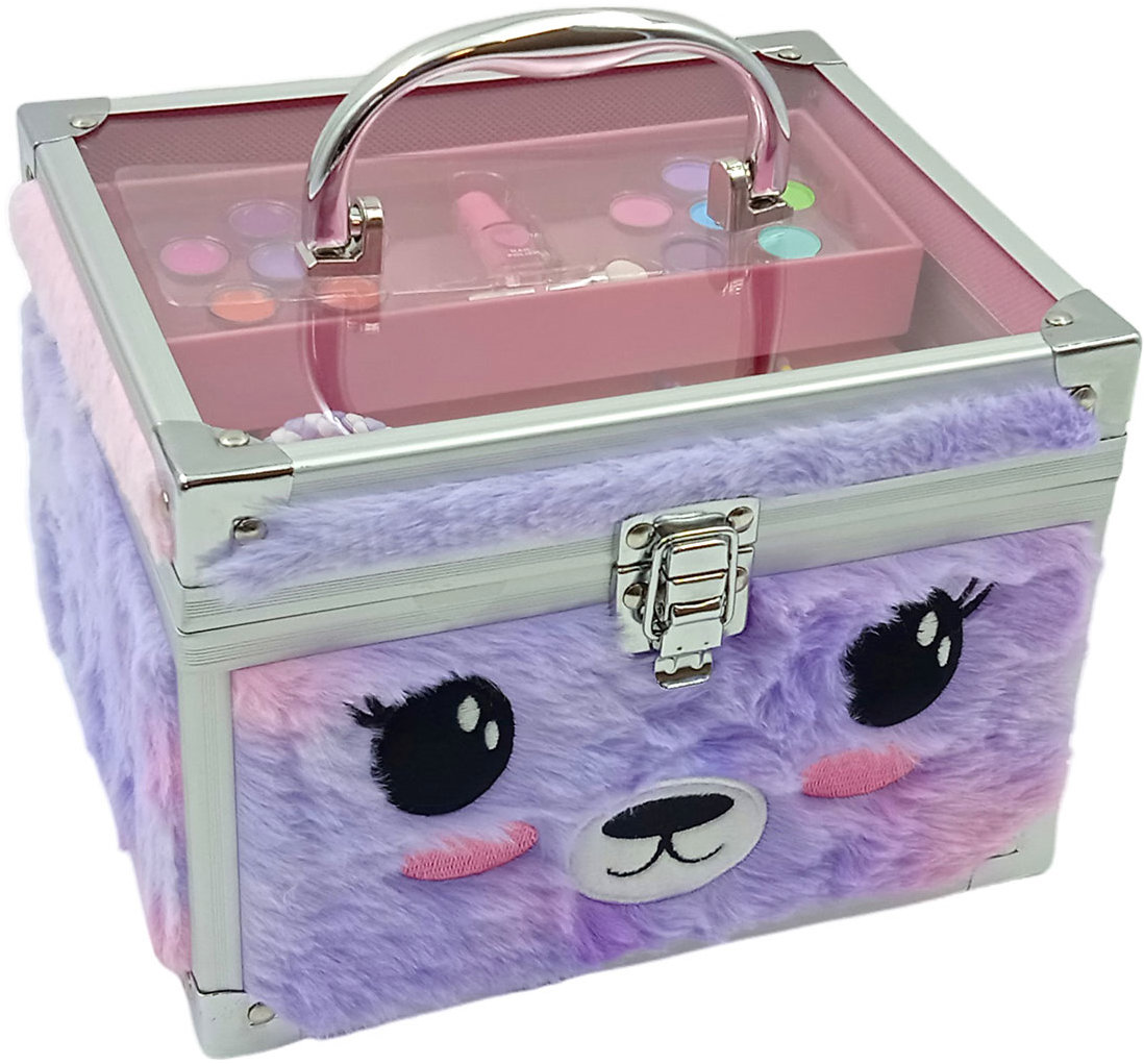 Excellent Plyšový kosmetický kufřík s make-upem, fialový medvídek