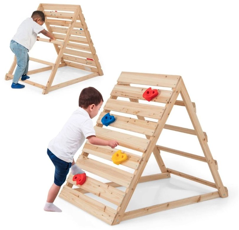 Costway Montessori Piklerové šplhací trojúhelník s lezecími kameny