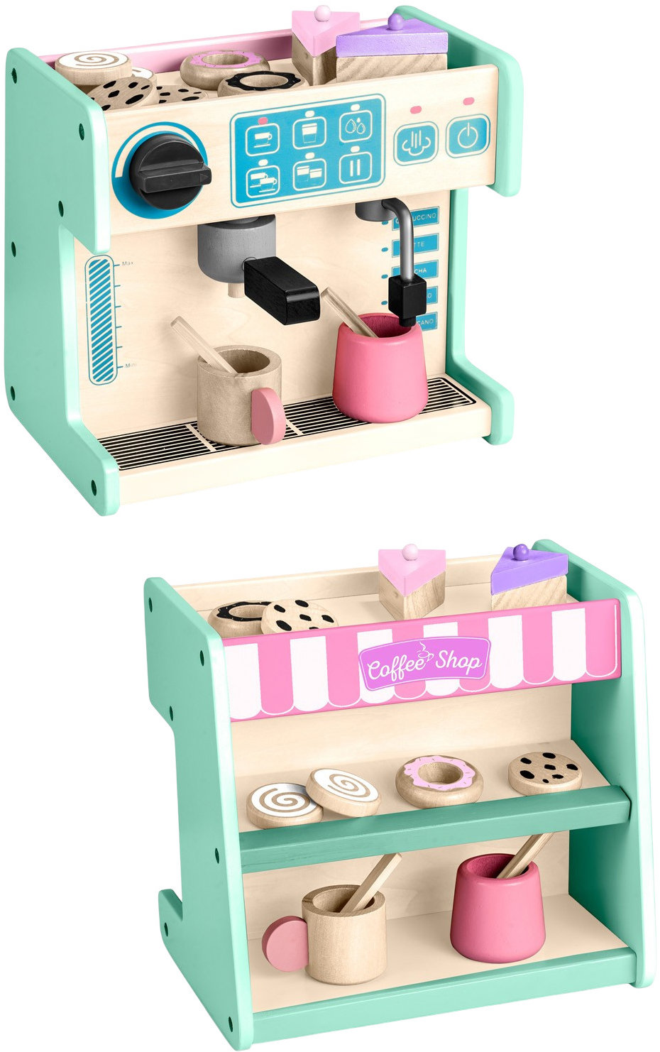 Ricokids 785100 Dřevěná kavárna a cukrárna s kávovarem, mátová
