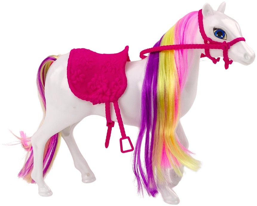 LEAN Toys 18209 Figúrka koňa – biely kôň na česanie so sedlom