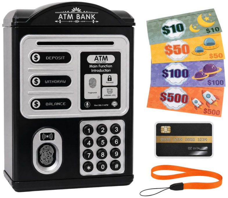 Verk 18319 Dětská pokladnička ATM s PIN kódem a platební kartou, černá