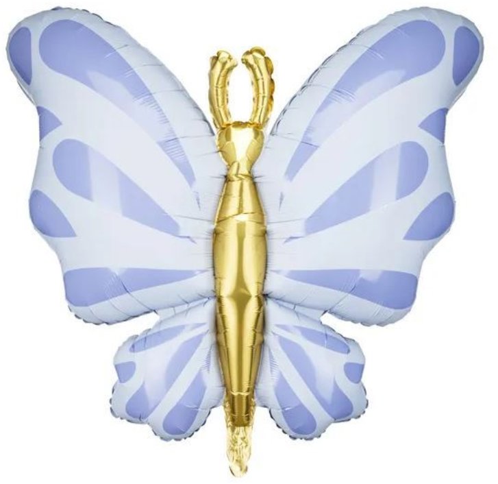 PARTYDECO Fóliový balónek Motýl 90 cm, modrý