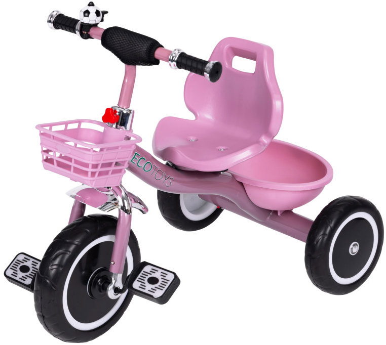 ECOTOYS WQL-1999 Tříkolka se zvonkem a košíky, růžová