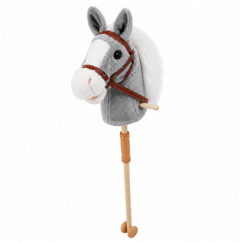 LEAN Toys 30981 Kůň na tyči se zvuky a kolečky, Hobby Horse, 100 cm, šedý