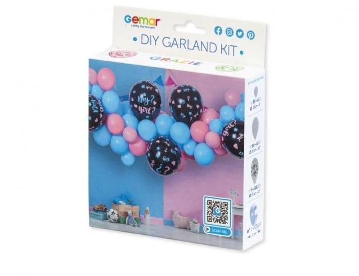 Balóniková girlanda – sada boy or girl – chlapec alebo dievča – gender reveal – 300 cm – 65 ks