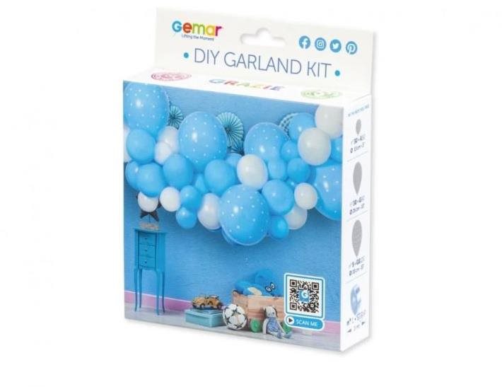 Balóniková girlanda – sada baby modro-biela, 300 cm – 65 ks – baby shower