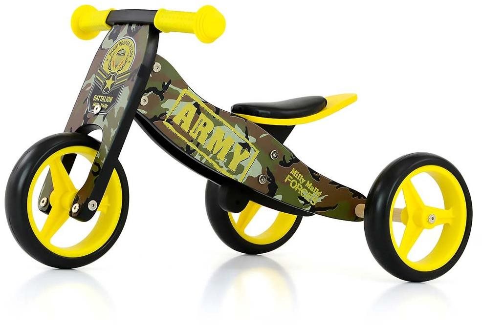 Milly Mally Detské multifunkčné odrážadlo kolo 2 v 1 Jake Army