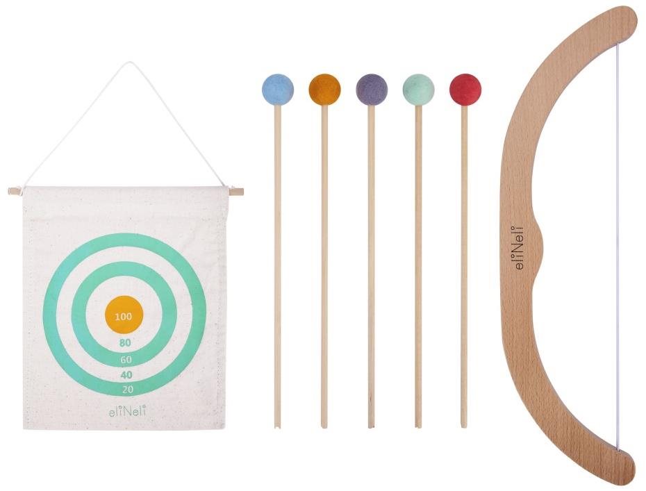 Drevený lúk s šípmi a terčom