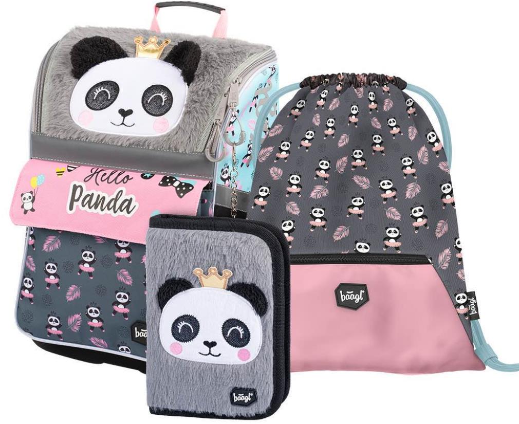 BAAGL 3 SADA Zippy Panda: aktovka, peračník, vrecko