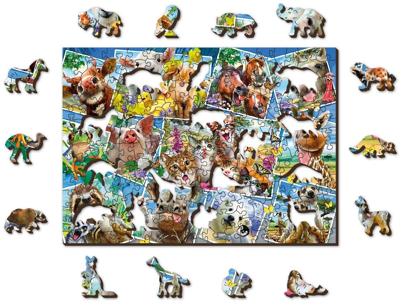 Woden City Drevené puzzle Zvieracia pohľadnica 2 v 1, 200 dielikov eko