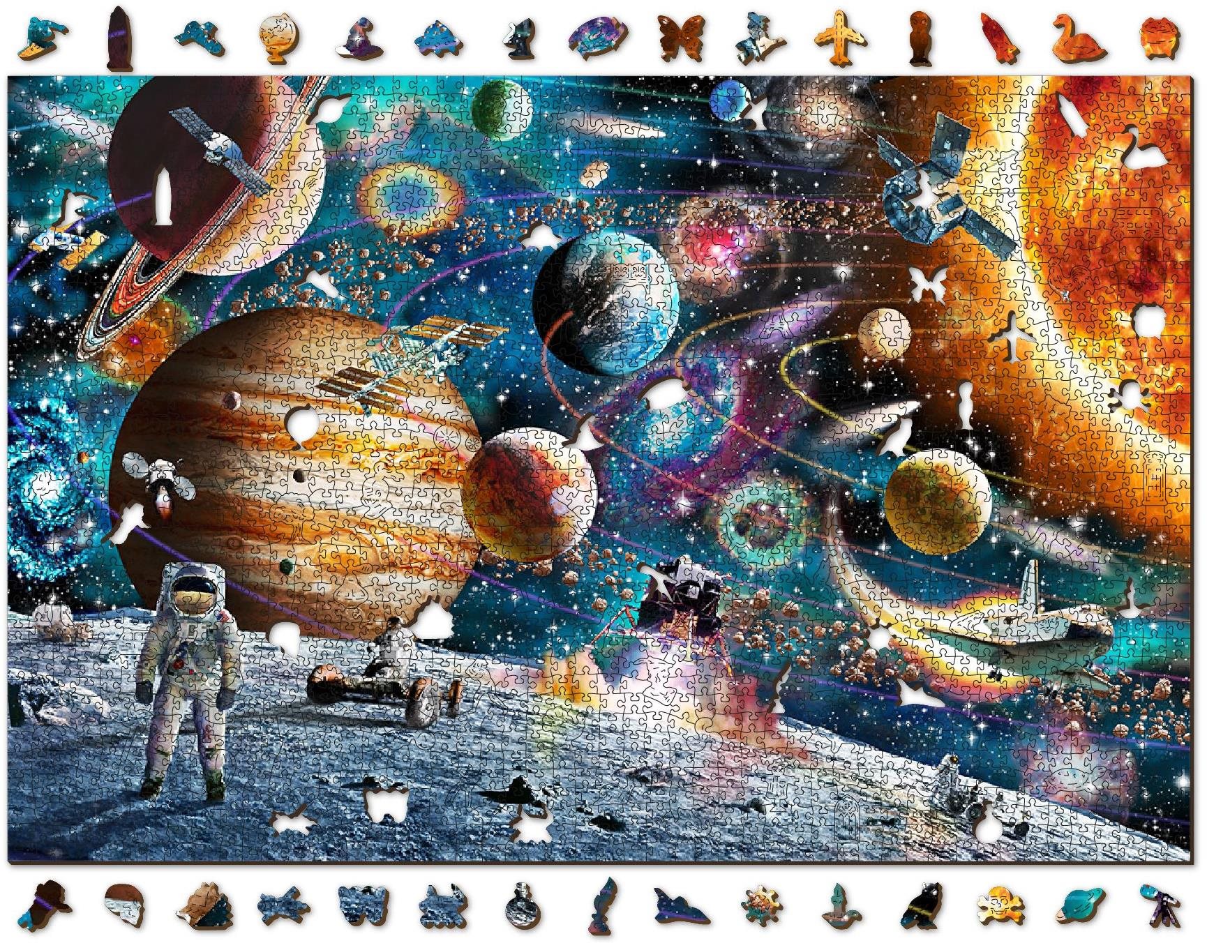 Woden City Drevené puzzle Vesmírna Odysea 2v1, 2000 dielikov eko