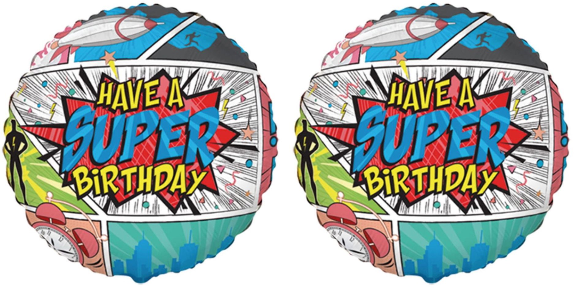 FLEXMETAL Balón fóliový – okrúhly, komiks/super birthday/narodeniny, 48 cm, 2 ks