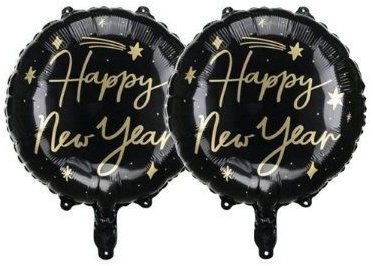 PARTYDECO Balón fóliový – happy new year/silvester, čierny, 45 cm, 2 ks