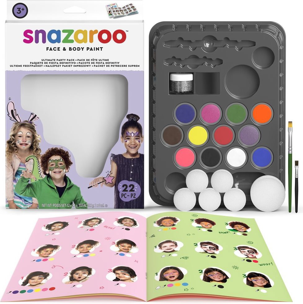 SNAZAROO Veľká sada farieb na tvár, Party pack, 22 dielov