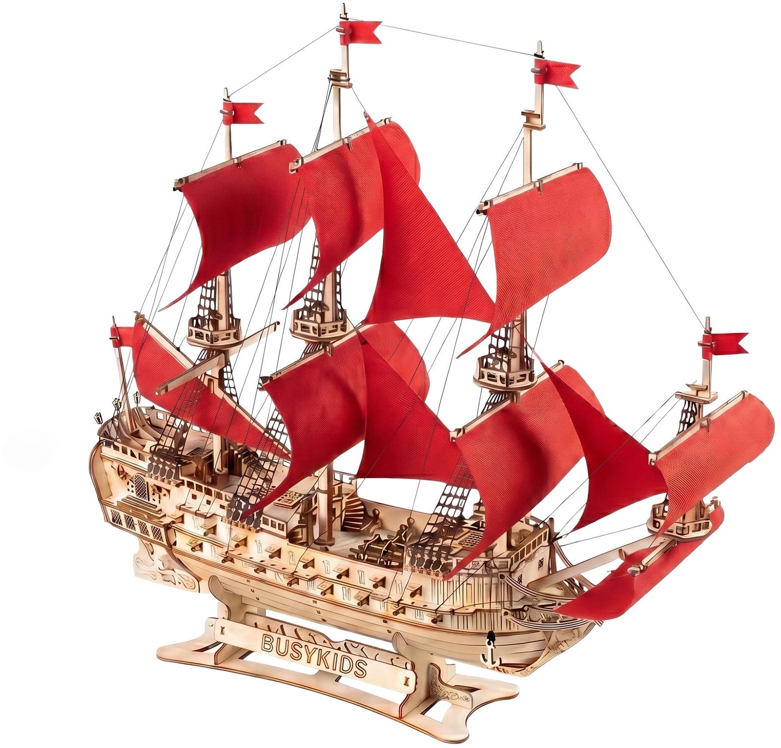 BusyKids Storm of the Seas 3D drevená loď, red
