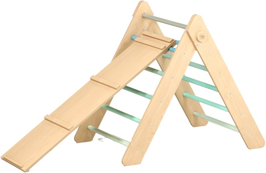 BusyKids Montessori Piklerové trojúhelník s prknem mátový
