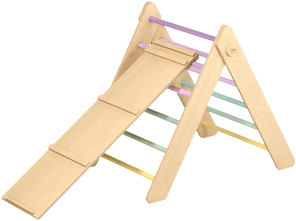 BusyKids Montessori Piklerové trojúhelník s prknem pastelový