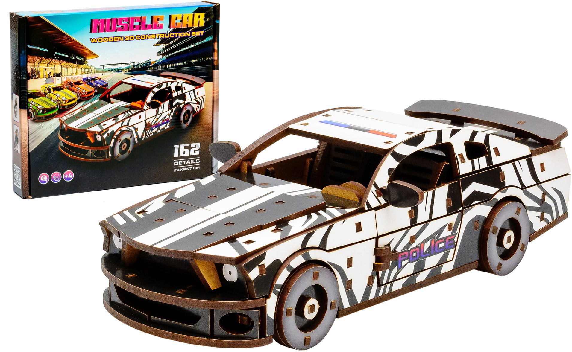 BusyKids Dřevěná 3D stavebnice Muscle Car bílý