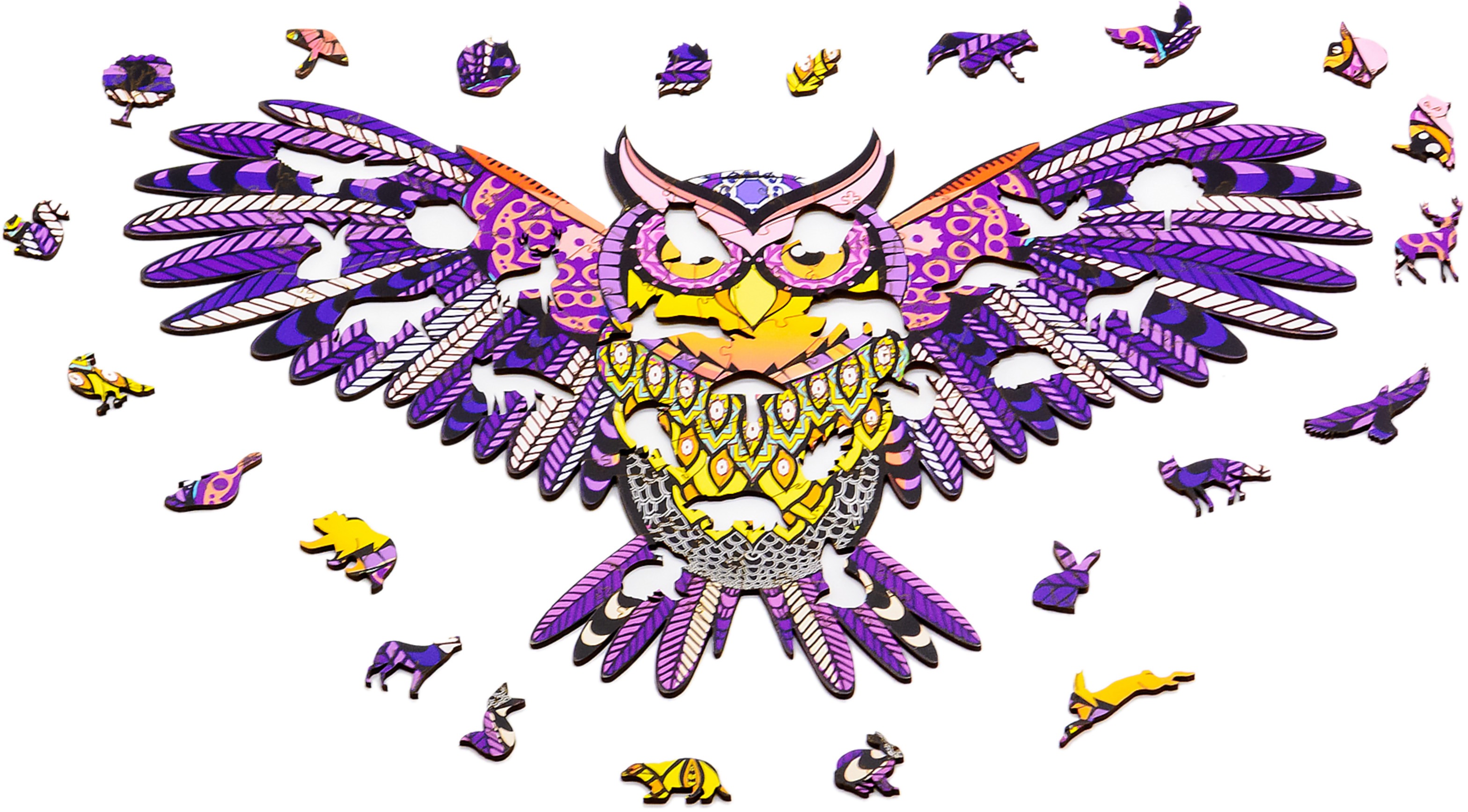 BusyKids Dřevěné tvarované puzzle Kouzelná sova A3