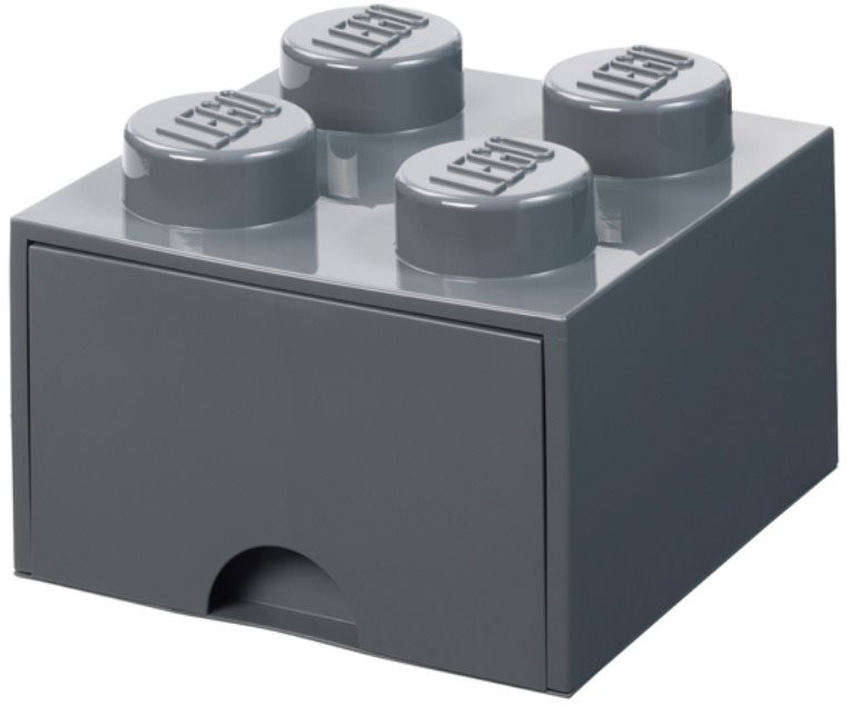 LEGO úložný box 4 so zásuvkou – tmavo sivý
