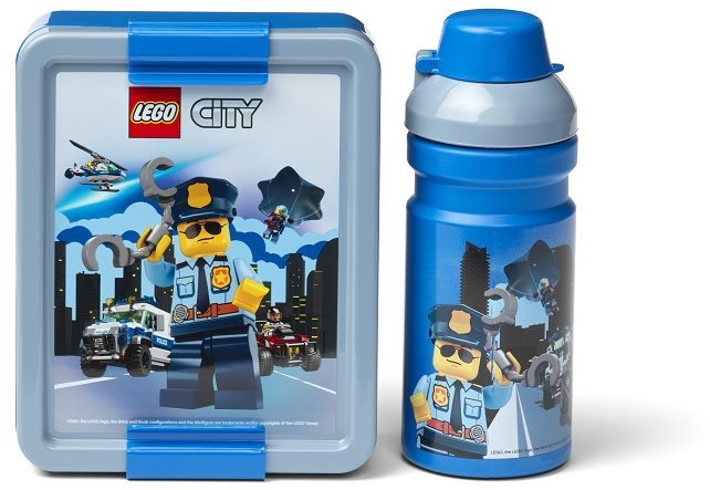 LEGO City desiatová sada (fľaša a box) – modrá