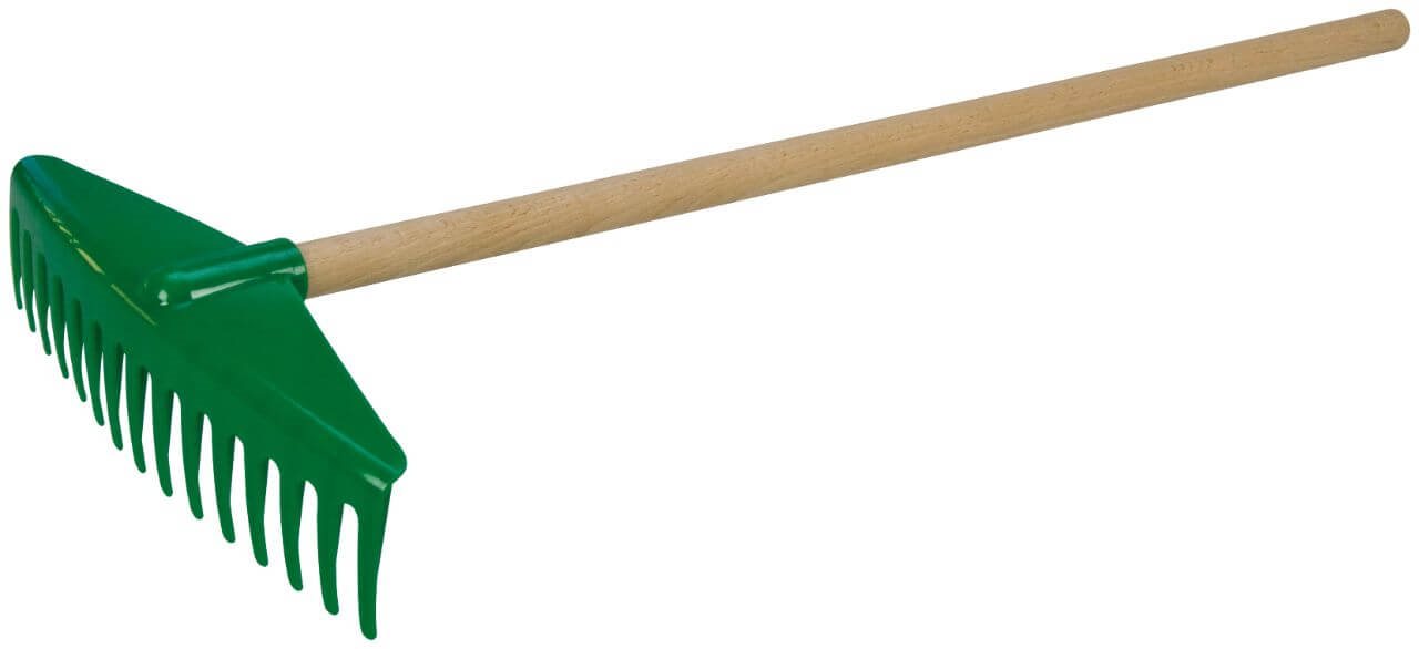 Hrable 60 cm s drevenou rukoväťou v sieťke s držiakom