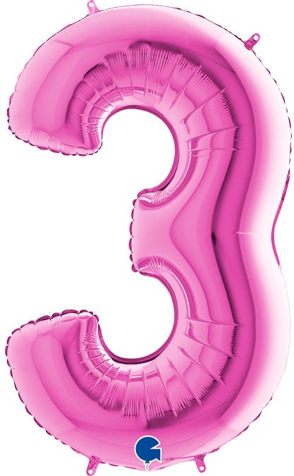 Fóliový balónik, 102 cm, číslica „3“, ružový