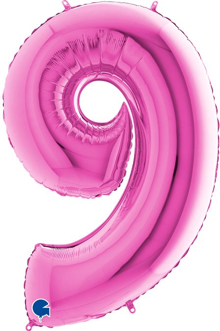 Fóliový balónik, 102 cm, číslica „9“, ružový