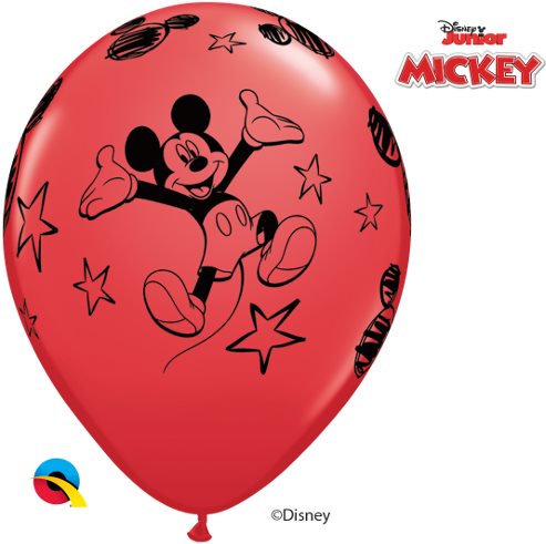 Nafukovacie balóniky, 30 cm, červené, Myšiak Mickey, 6 ks