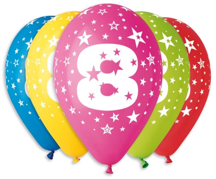 Nafukovacie balóniky, 30 cm, číslica „8" mix farieb, 5 ks