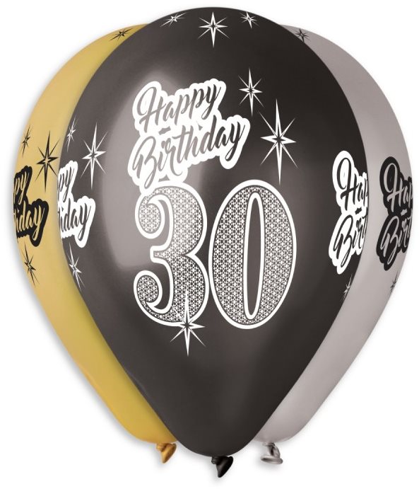 SMART BALLOONS Nafukovacie balóniky, 30 cm, Happy Birthday „30", mix farieb, 5 ks