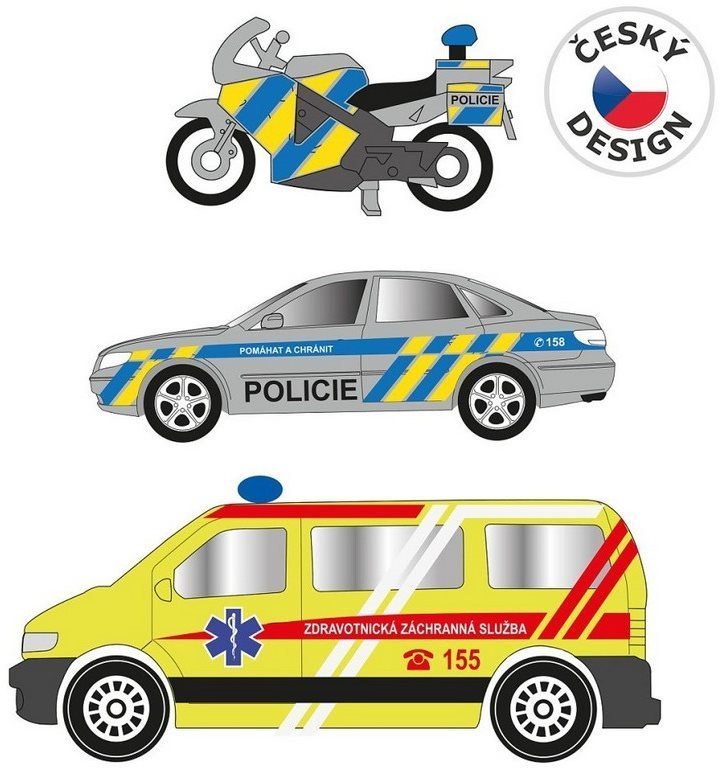 Súprava - motorka, osobné auto a dodávka, so svetlom a zvukom