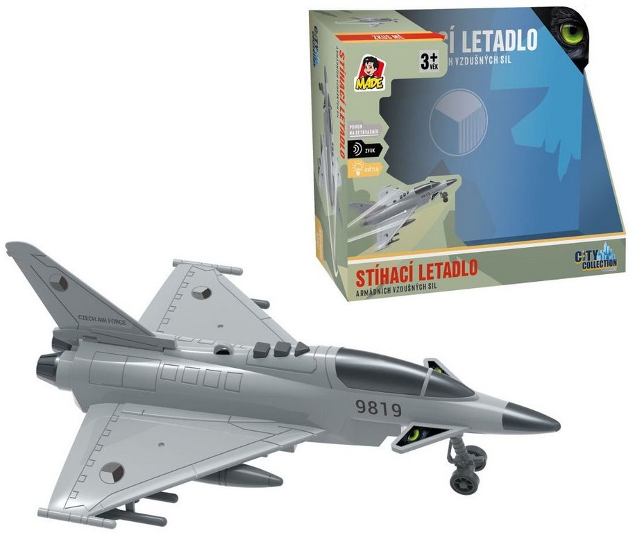 Stíhacie lietadlo na zotrvačník, na batérie so svetlom a zvukom