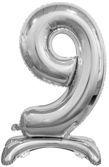 Balónik fóliový číslica strieborná na podstavci, 74 cm – 9