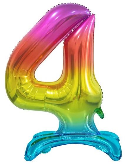 Balónik fóliový číslica dúhová na podstavci, 74 cm – 4