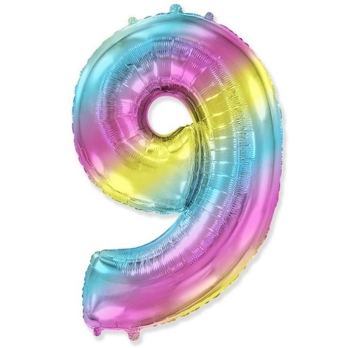 Balón fóliový číslica dúhová – rainbow – 102 cm – 9