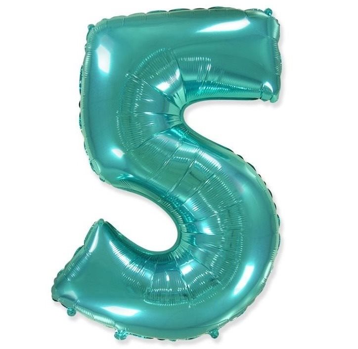 Balón fóliový číslica tyrkysová – tiffany 102 cm – 5