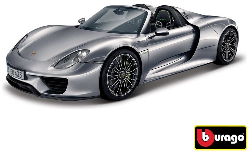 Bburago 1 : 24 Porsche 918 Spyder Metallic sivé 18-21076