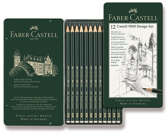 Faber-Castell Castell 9000 Design v plechovej krabičke, šesťhranná – sada 12 ks