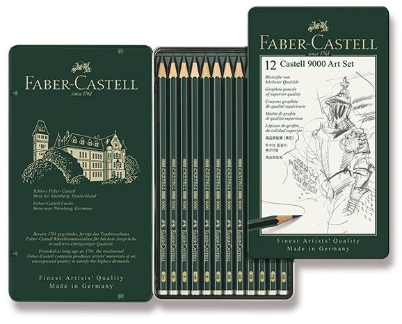 Grafitové ceruzky Faber-Castell Castell 9000 Art v plechovej krabičke, sada 12 ks