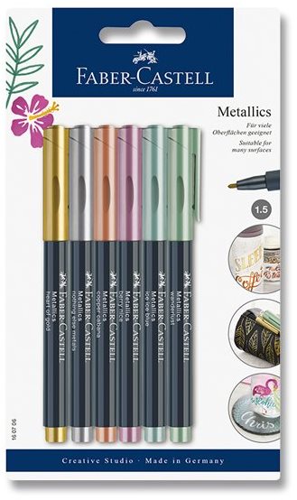 Popisovače Faber-Castell Metallics, 6 metalických farieb